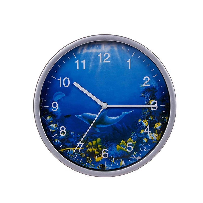 Keygift Dolphins Wall Clock 8 Inch Silent Non-Ticking Battery Operated Ocean Clock Easy to Read - Image 1